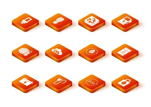 Set Car battery, Electric plug, Global warming, CO2 emissions cloud, Label for Stock Illustration