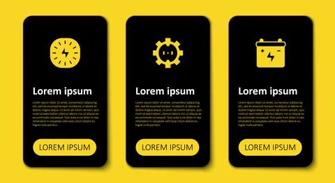 Set Car battery, Electrical outlet and Lightning bolt. Business infographic Illustrazione stock