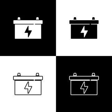 Set Car battery icon isolated on black and white background. Accumulator batt Stock Illustration