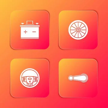 Set Car battery, wheel, Steering and door handle icon. Vector Illustration