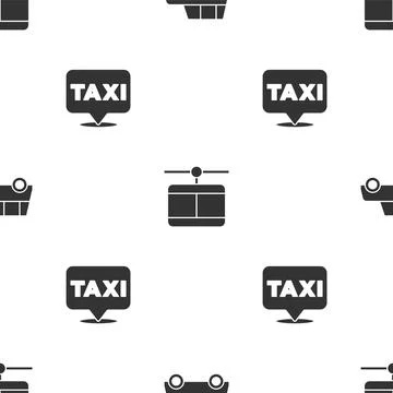 Set Car, Cable car and Location with taxi on seamless pattern. Vector Stock Illustration