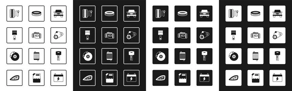 Set Car, Check engine, Engine piston, Tire pressure gauge, Timing belt kit, air Stockillustratie