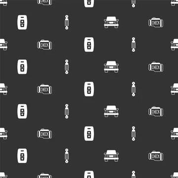 Set Car, Check engine, key with remote and Shock absorber on seamless pattern 스톡 일러스트