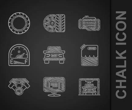 Set Car, Check engine, wash, Canister for gasoline, Power car, Motor gauge,.. Stock Illustration