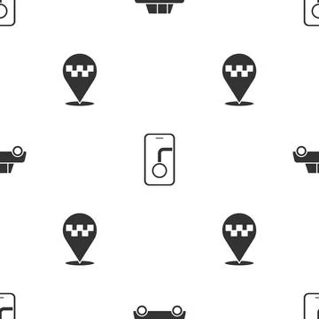 Set Car, City map navigation and Location with taxi on seamless pattern. Vector Illustrazione stock