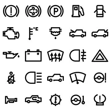A set of car dashboard indicator icons Stock Illustration