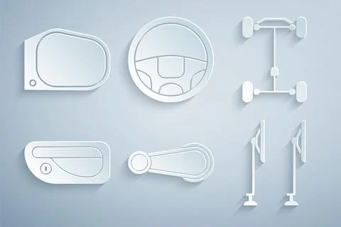 Set Car door handle, Chassis car, Windscreen wiper, Steering wheel and mirror Illustration