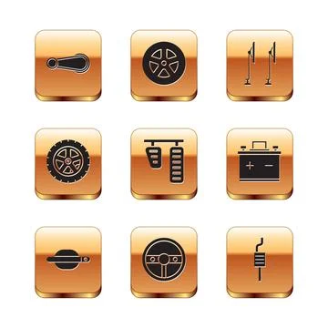 Set Car door handle, Steering wheel, gas brake pedals, Windscreen wiper, muffler Illustration