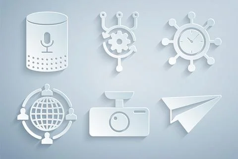 Set Car DVR, Clock and gear, Outsourcing concept, Paper plane, Algorithm and Stock Illustration