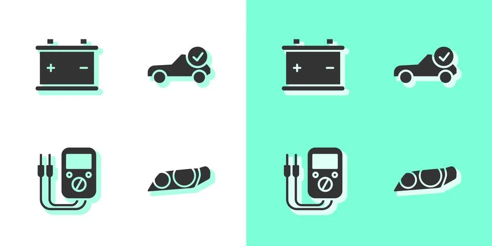 Set Car headlight, battery, Multimeter and Auto service check automotive icon Stock Illustration