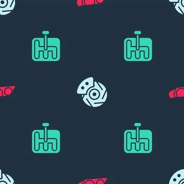 Set Car headlight, brake disk with caliper and Gear shifter on seamless pattern Stock Illustration