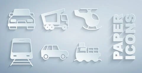 Set Car, Helicopter, Train and railway, Cargo ship with boxes delivery, Delivery 스톡 일러스트