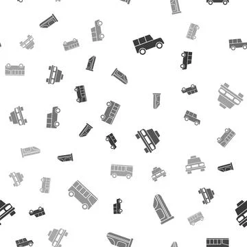 Set Car, High-speed train, Taxi car and Bus on seamless pattern. Vector Stock Illustration