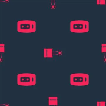 Set Car key with remote and Engine piston on seamless pattern. Vector Stock Illustration