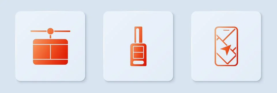Set Car key with remote, Cable car and City map navigation. White square button Illustrazione stock