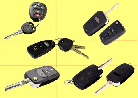 Set of Car key with remote control. Vector 3d Illustrazione stock