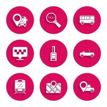 Set Car key with remote, Gps device map, Location taxi, Train, Bus and bus .. Stock-Illustration