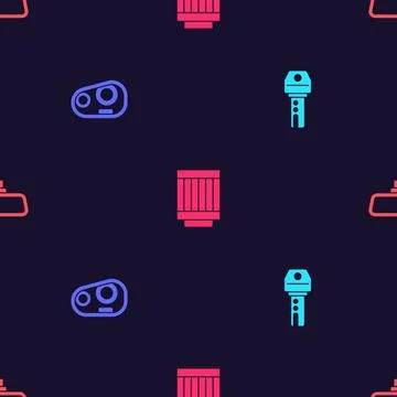 Set Car key with remote, headlight, air filter and mirror on seamless pattern Stock Illustration