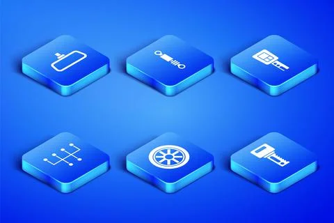 Set Car key with remote, mirror, wheel, Gear shifter, Shock absorber and icon Stock Illustration