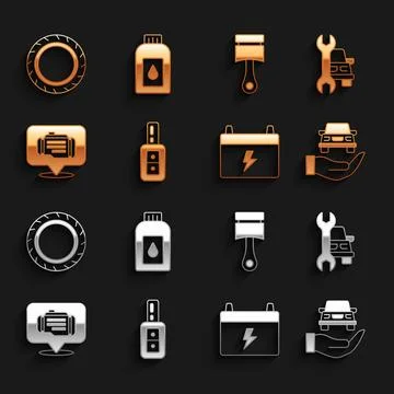 Set Car key with remote, service, Auto check automotive, battery, Check engine Stock Illustration