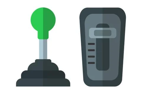 Set of car mechanic and automatic gearbox on white background. Gear box Vector Stock Illustration