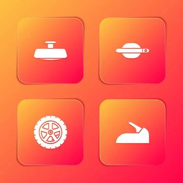 Set Car mirror, door handle, wheel and handbrake icon. Vector Illustration