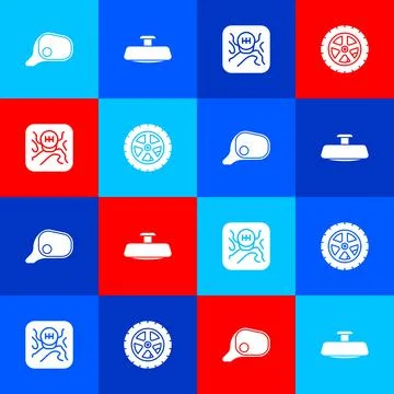 Set Car mirror, , Gear shifter and wheel icon. Vector Illustration