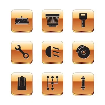 Set Car mirror, key with remote, Gear shifter, High beam, Wrench spanner, Sho Stock Illustration