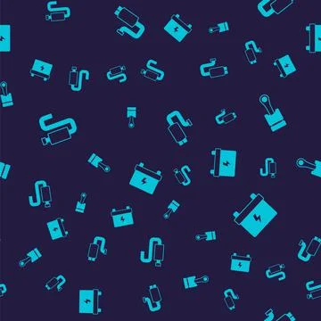 Set Car muffler, Engine piston,  and battery on seamless pattern. Vector Illustrazione stock