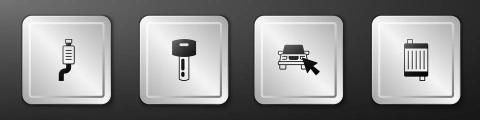 Set Car muffler, key with remote, Online car sharing and radiator cooling s.. Stock Illustration