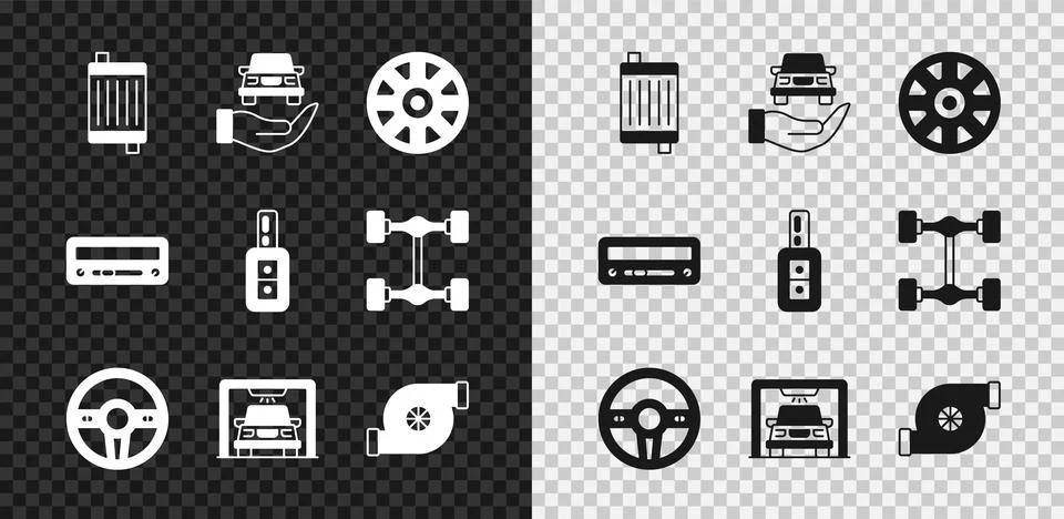 Set Car radiator cooling system Auto service check automotive Alloy wheel for Stock Illustration