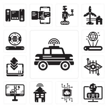 Set of Car, Robot, Artificial intelligence, Smart house, Dna structure, Bioni 無料イラスト素材