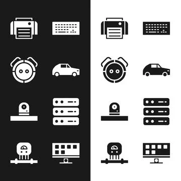 Set Car, Robot vacuum cleaner, Printer, Keyboard, Security camera, Server, Da 스톡 일러스트