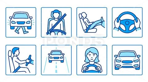 Set of car safety driving icons illustrations transparent background PSD Template
