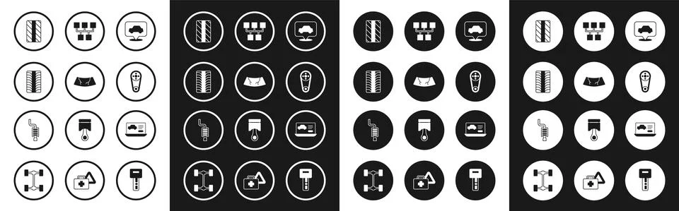 Set Car service, Broken windshield, tire wheel, Timing belt kit, Gear shifter Ilustración de archivo