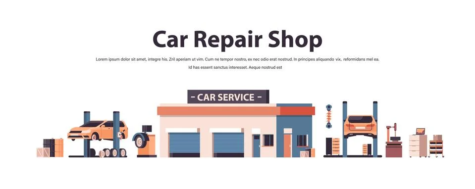 Set car service elements collection automobile check up maintenance station Ilustración de archivo