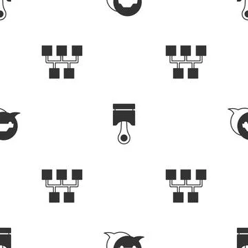 Set Car service, Engine piston and Gear shifter on seamless pattern. Vector Stock Illustration