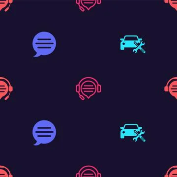 Set Car service, Speech bubble chat, Headphones with speech and on seamless イラスト素材