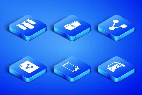 Set Car sharing, Aviation bombs, Flight mode the mobile, Share file, Delete Stock Illustration