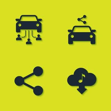 Set Car sharing, Cloud download music, Share and icon. Vector 스톡 일러스트