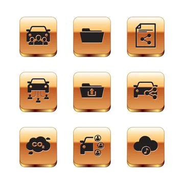 Set Car sharing, CO2 emissions cloud, , Folder upload, and Share file icon Stock Illustration