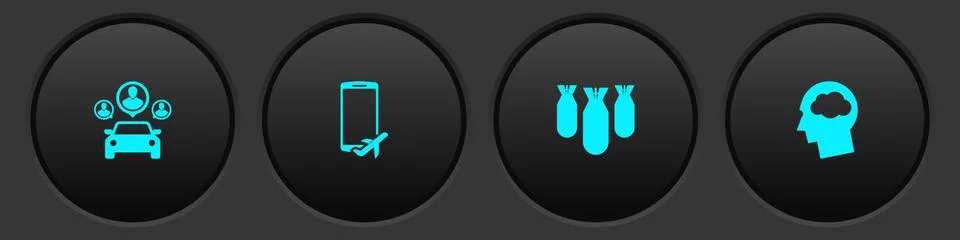 Set Car sharing, Flight mode the mobile, Aviation bombs and Head silhouette with Stock Illustration