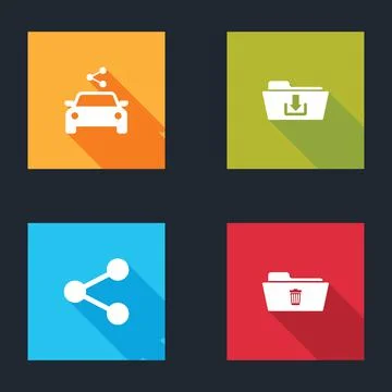 Set Car sharing, Folder download, Share and Delete folder icon. Vector 스톡 일러스트