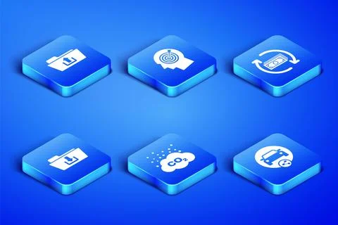 Set Car sharing, Folder upload, CO2 emissions cloud, download, Head hunting Stock Illustration