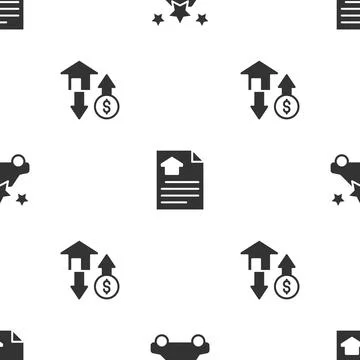 Set Car sharing, House contract and with dollar on seamless pattern. Vector 스톡 일러스트
