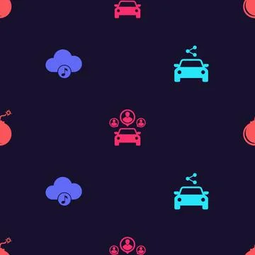 Set Car sharing, Music streaming service,  and Bomb ready to explode on seaml Stock Illustration
