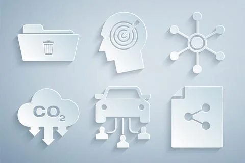 Set Car sharing, Network, CO2 emissions cloud, Share file, Head hunting concept Stock Illustration