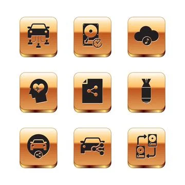 Set Car sharing, , , Share file, Head with heartbeat and Music streaming service Stock Illustration