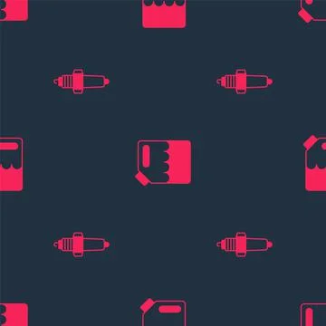 Set Car spark plug and Canister for gasoline on seamless pattern. Vector Stock Illustration