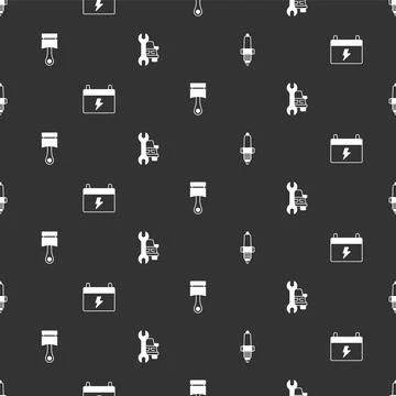 Set Car spark plug, battery, Engine piston and service on seamless pattern 스톡 일러스트